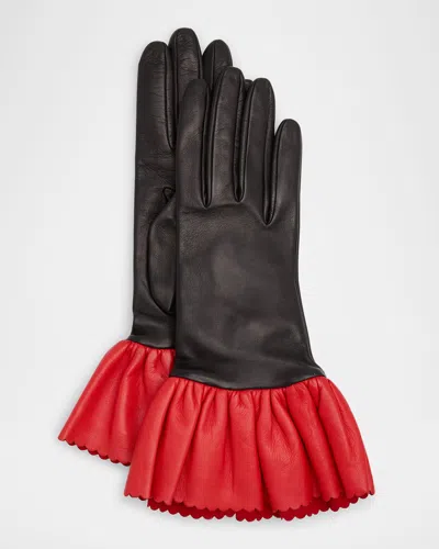 Paula Rowan Danielle 3 Flare Leather Gloves In Black Red