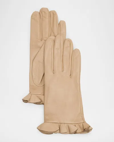 Paula Rowan Danielle Ruffled Leather Gloves In Beige
