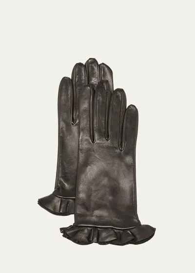 Paula Rowan Danielle Ruffled Leather Gloves In Black