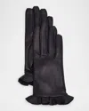Paula Rowan Danielle Ruffled Leather Gloves In Navy