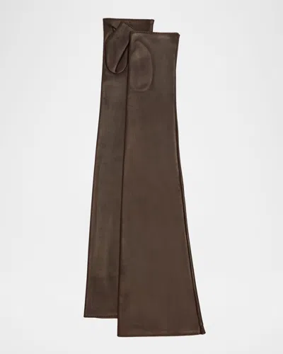 Paula Rowan Fergie Fingerless Leather Gloves In Choc Brown