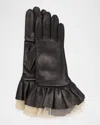 Paula Rowan Issey Tulle Leather Gloves In White Beige Tulle