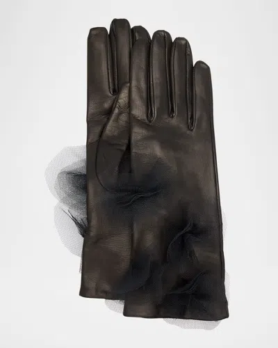 Paula Rowan Issy Flower Leather Gloves In Black