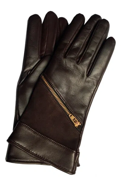 Paula Rowan Jacqueline 2 Back Zip Leather & Suede Gloves In Brown