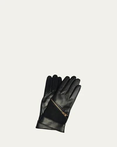 Paula Rowan Jacqueline Suede Zipper Gloves In Black