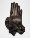 Paula Rowan Minnie Twisted Bow Leather Gloves In Black