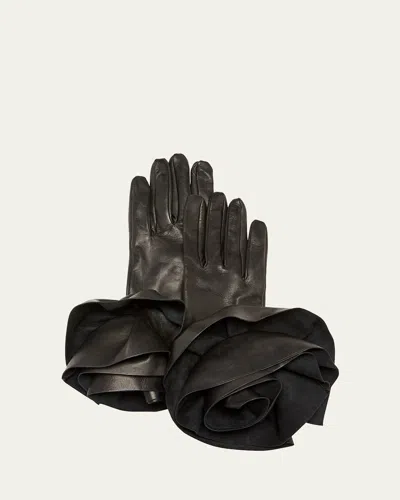Paula Rowan Peony Rose Leather Gloves In Brown
