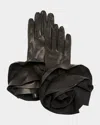 Paula Rowan Peony Rose Leather Gloves In Black