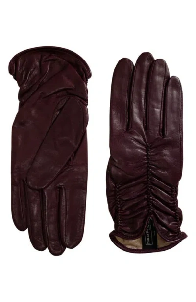 Paula Rowan Renee Ruched Leather Gloves In Brown