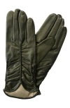 Paula Rowan Renee Ruched Leather Gloves In Olive