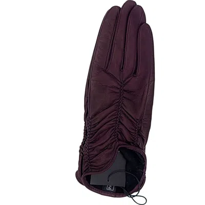Paula Rowan Renee Silk Lined Ruched Leather Gloves In Aubergine