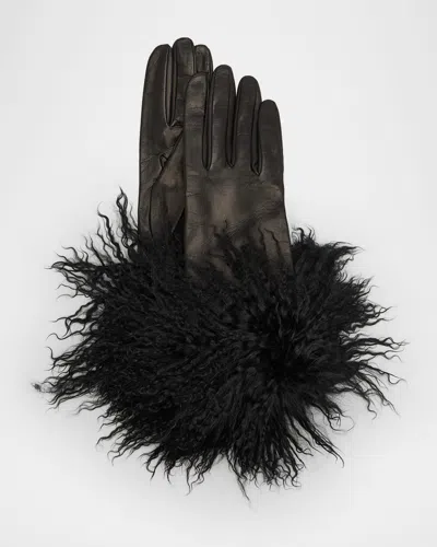 Paula Rowan Veronique Mongolian Shearling Leather Gloves In Black