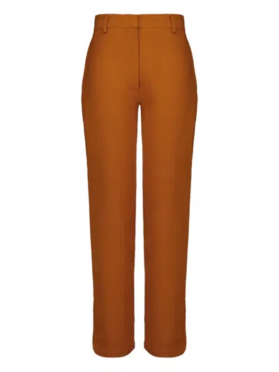 Paula Side-slit Trousers In Brown