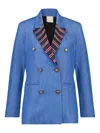 Paula Silk-lapel Double-breasted Blazer In Blue
