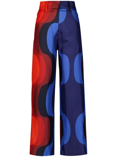 Paula Sonia Wave-print Silk Trousers In Blue