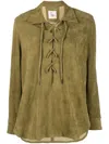 Paula Spread-collar Leather Blouse In Green