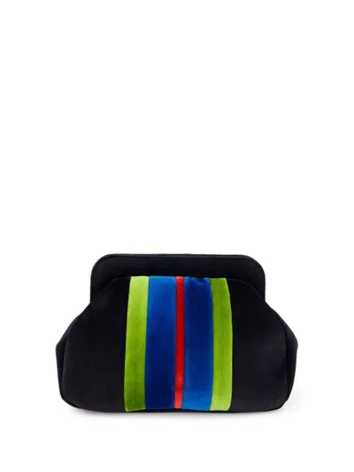 Paula Striped Velvet Clutch Bag In Black