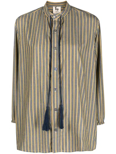 Paula Tassel-detail Striped Shirt In Green