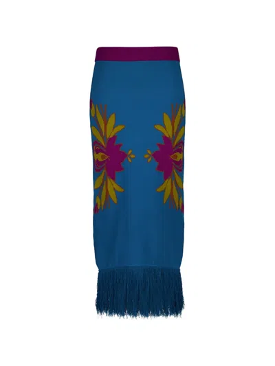 Paula Turner Mykonos Fringed Midi Skirt In Multi