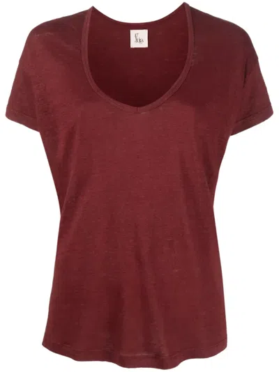 Paula U-neck Linen T-shirt In Brown