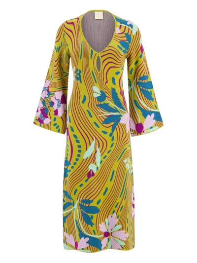 Paula Varvara Floral-jacquard Dress In Yellow