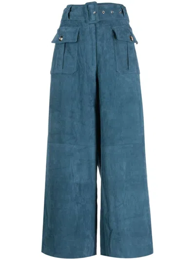 Paula Wide-leg Suede Trousers In Blue