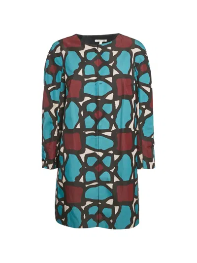 Pre-owned Paule Ka Abstract-print Round-neck Mini Dress In Blue