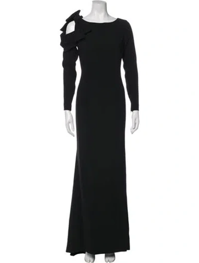 Pre-owned Paule Ka Bateau Neckline Long Dress In Black