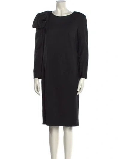Pre-owned Paule Ka Bateau Neckline Midi Length Dress In Black