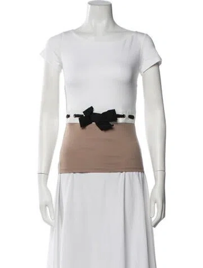 Pre-owned Paule Ka Bateau Neckline Short Sleeve Top In White