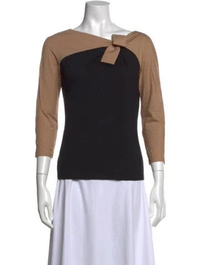 Pre-owned Paule Ka Bateau Neckline Three-quarter Sleeve Top In Black