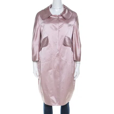 Paule Ka Beige Satin Three Quarter Sleeve Button Front Coat In Multi