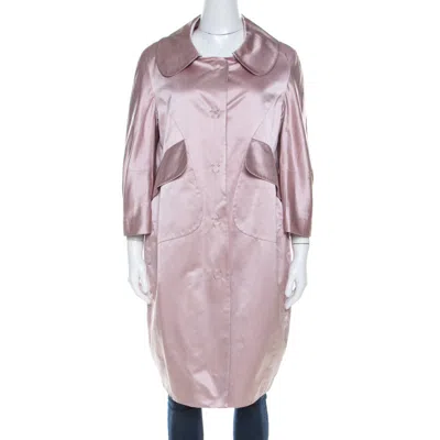 Paule Ka Beige Satin Three Quarter Sleeve Button Front Coat In Pink