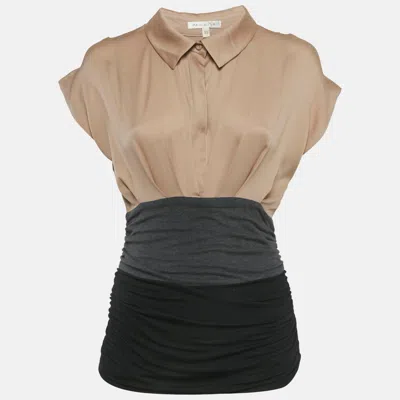 Paule Ka Beige/black Satin And Jersey Ruche Top In Brown