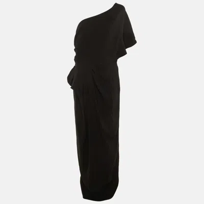 Paule Ka Black Crepe One Shoulder Maxi Dress Xl In Multi