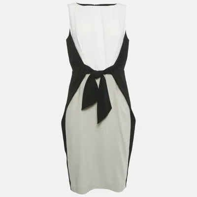 Paule Ka Black Crepe Tie-up Detail Midi Dress In White