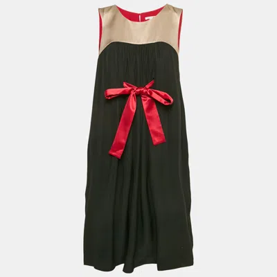 Pre-owned Paule Ka Black Gathered Silk Mini Sleeveless Shift Dress S