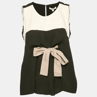 Paule Ka Black Lace Trim Silk Sleeveless Top In Multi