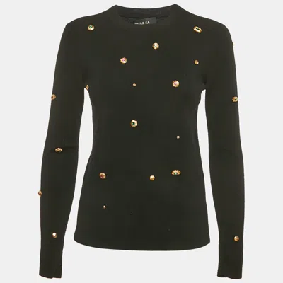 Pre-owned Paule Ka Black Wool Knit Embellished Sweater M