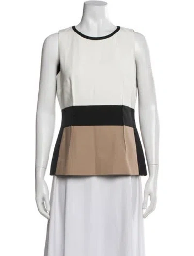Pre-owned Paule Ka Colorblock Pattern Crew Neck Top In White