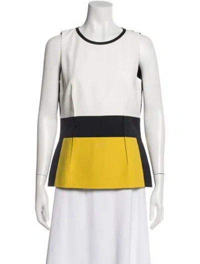 Pre-owned Paule Ka Colorblock Pattern Crew Neck Top In Yellow