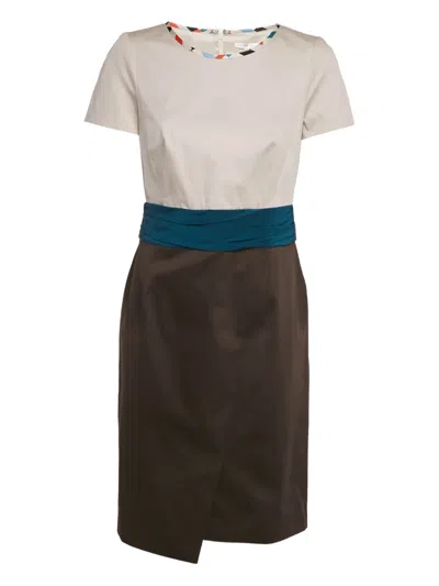 Pre-owned Paule Ka Cotton Panel Dress In Neutral