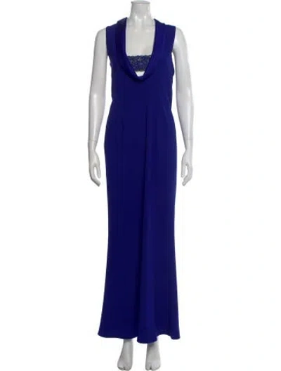 Pre-owned Paule Ka Cowl Neck Long Dress In Blue