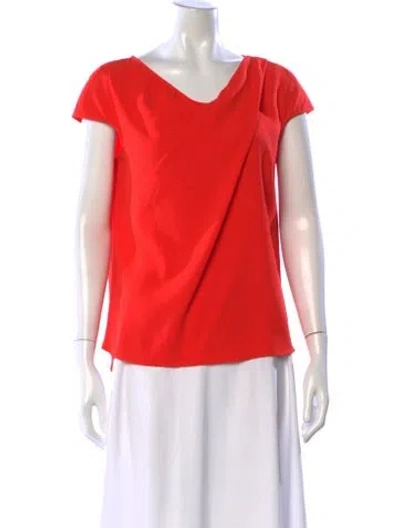 Pre-owned Paule Ka Cowl Neck Short Sleeve Top In Orange