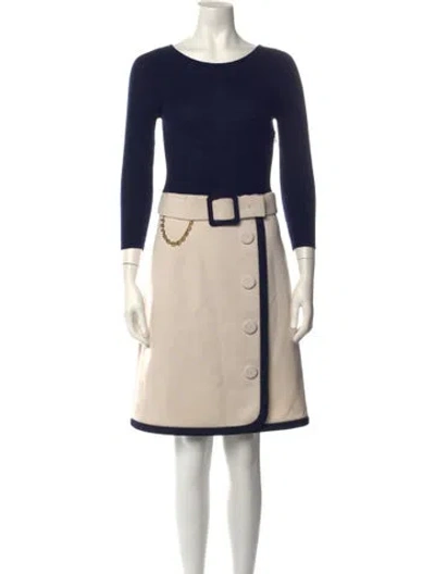 Pre-owned Paule Ka Crew Neck Knee-length Dress In Blue/neutrals