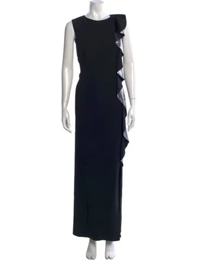 Pre-owned Paule Ka Crew Neck Long Dress In Black