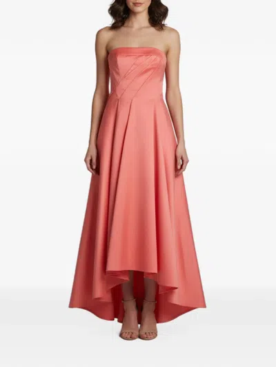 Pre-owned Paule Ka Draped Maxi Strapless Gown In Pink