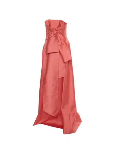 Pre-owned Paule Ka Draped Strapless Maxi Gown In Pink
