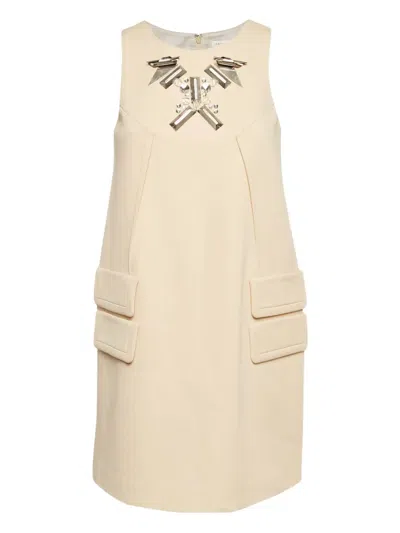 Pre-owned Paule Ka Embellished Mini Dress In Neutral