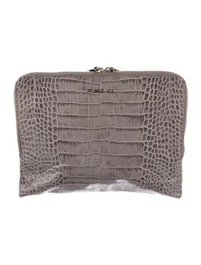Pre-owned Paule Ka Embossed Leather Clutch In Gray
